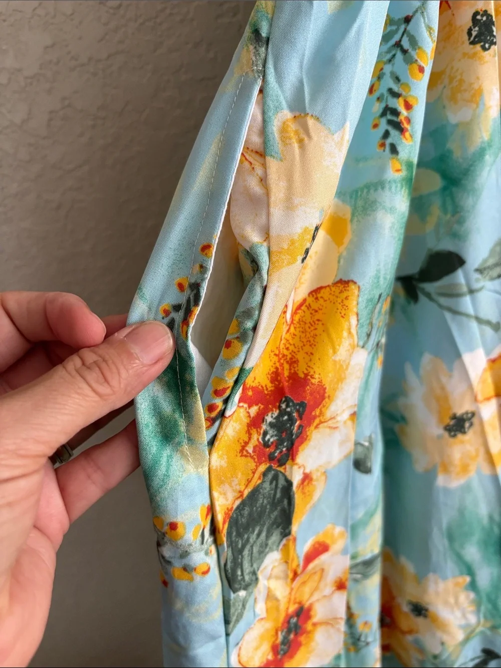 Light Blue Floral Maxi Sundress with Yellow Blooms